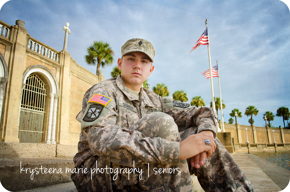 senior portrait guy ROTC uniform American flag