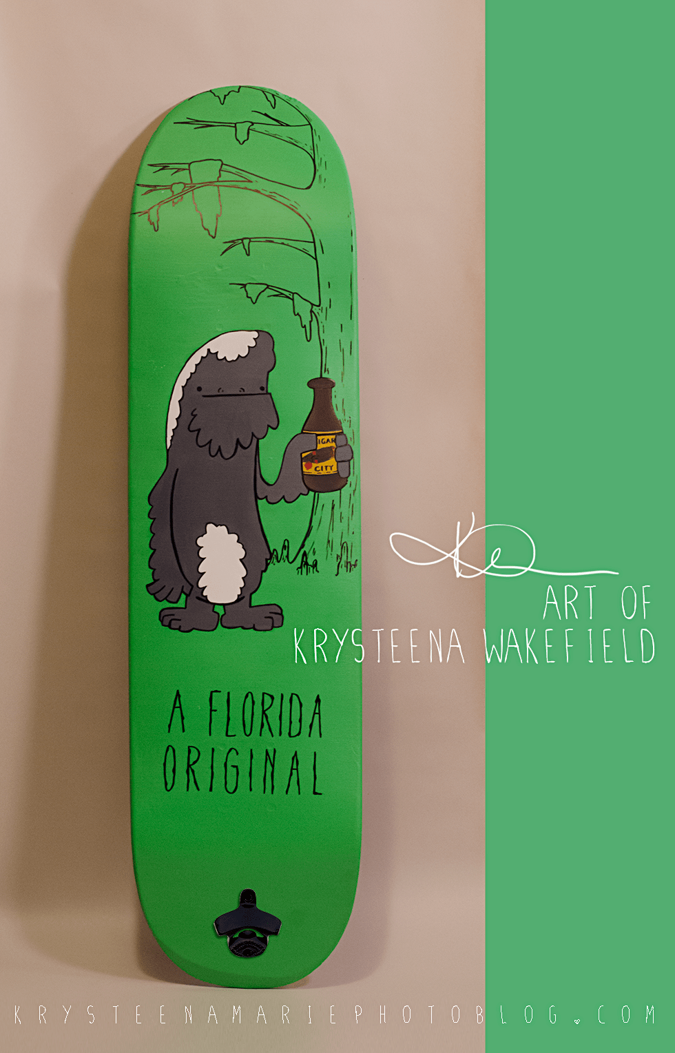 Skatedeck art skunk ape with Cigar City beer